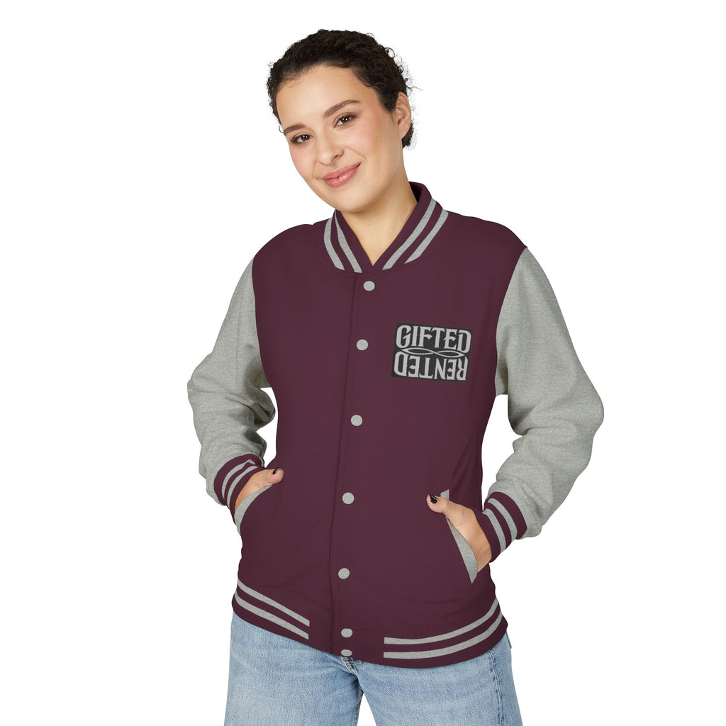 Gifted not Rented Logo Chest Crowned King Icon Letterman Jacket $95