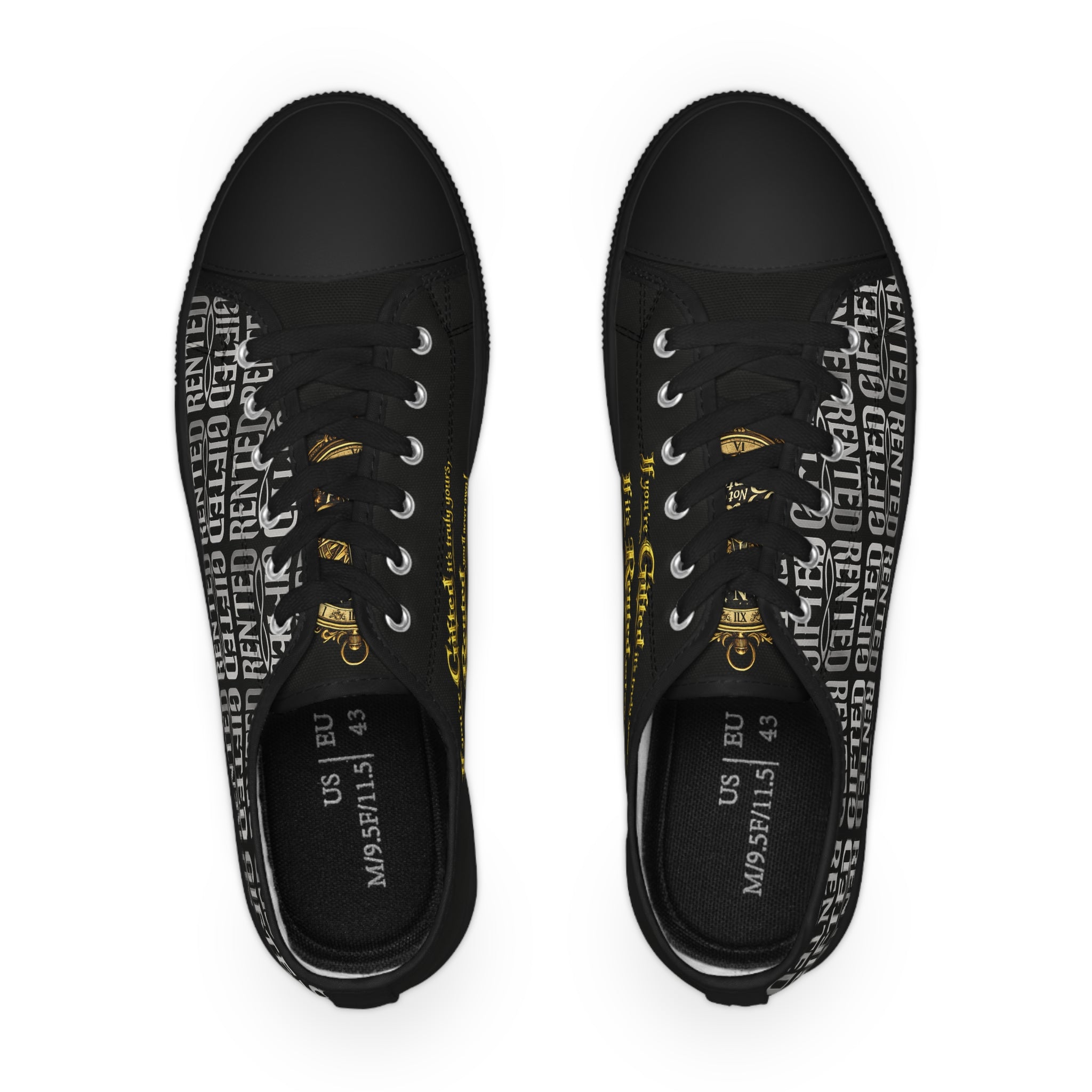 Luxury Graphic Low-Top Sneakers — “Gifted / Rented” Statement $65.00