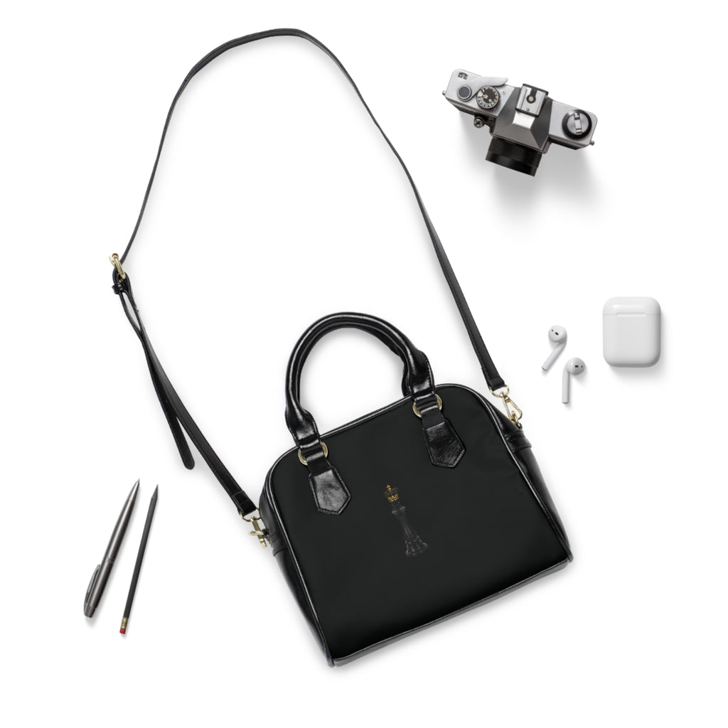 Minimal Black Shoulder Handbag with Crown Accent | Structured Everyday Purse by Clien Wil