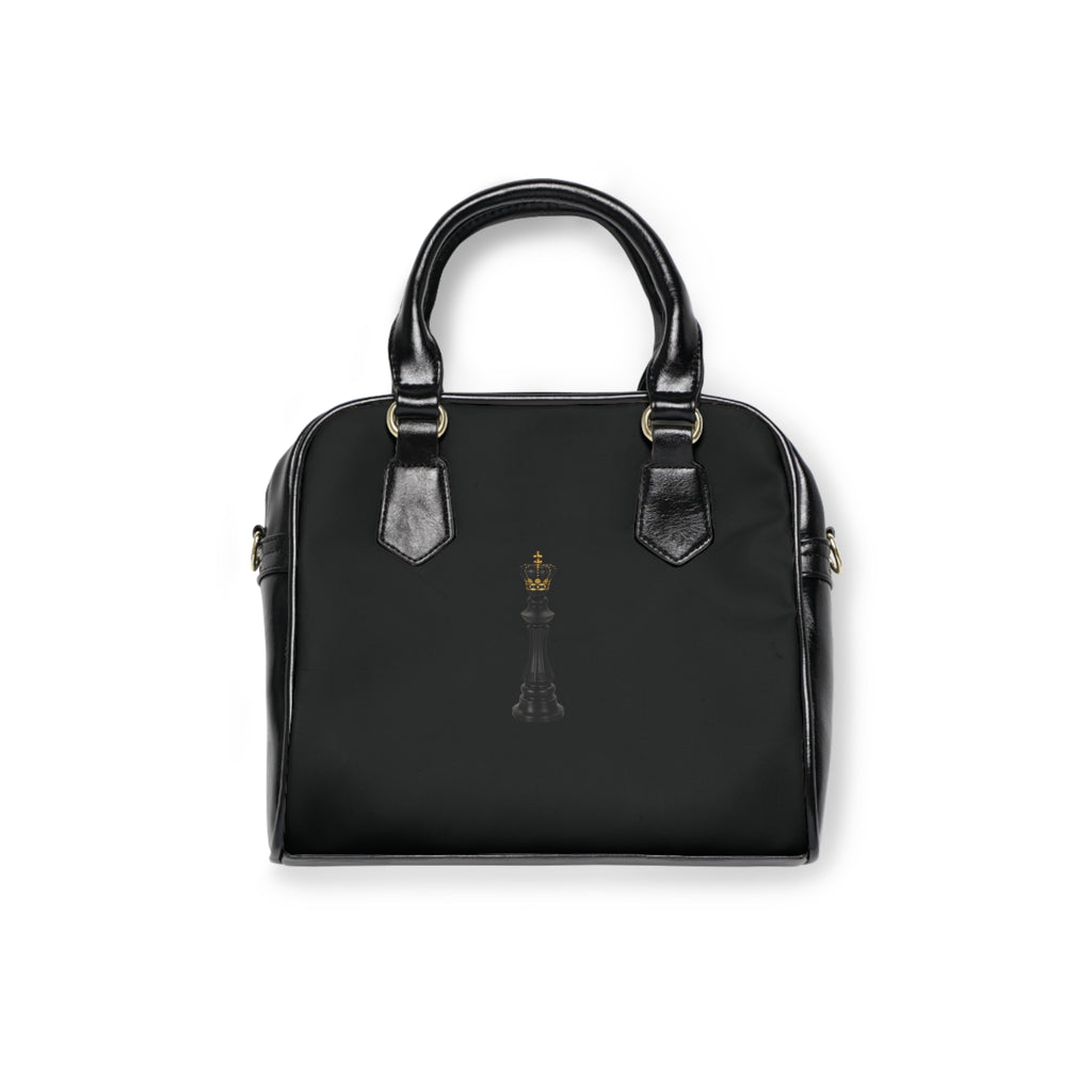 Minimal Black Shoulder Handbag with Crown Accent | Structured Everyday Purse by Clien Wil