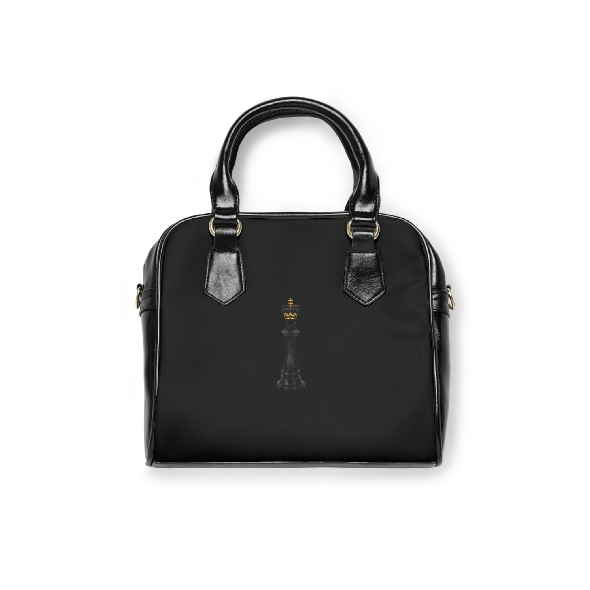 Minimal Black Shoulder Handbag with Crown Accent | Structured Everyday Purse by Clien Wil