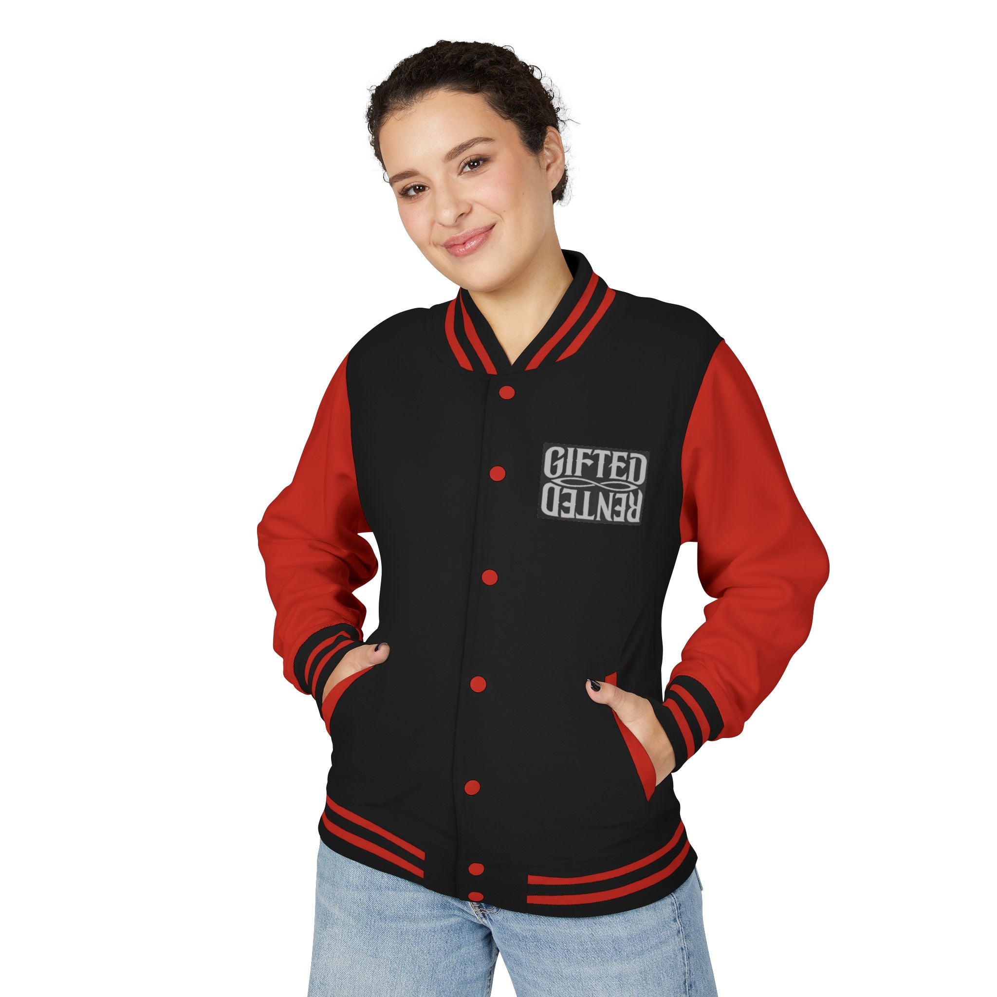 Gifted not Rented Logo Chest Crowned King Icon Letterman Jacket $95