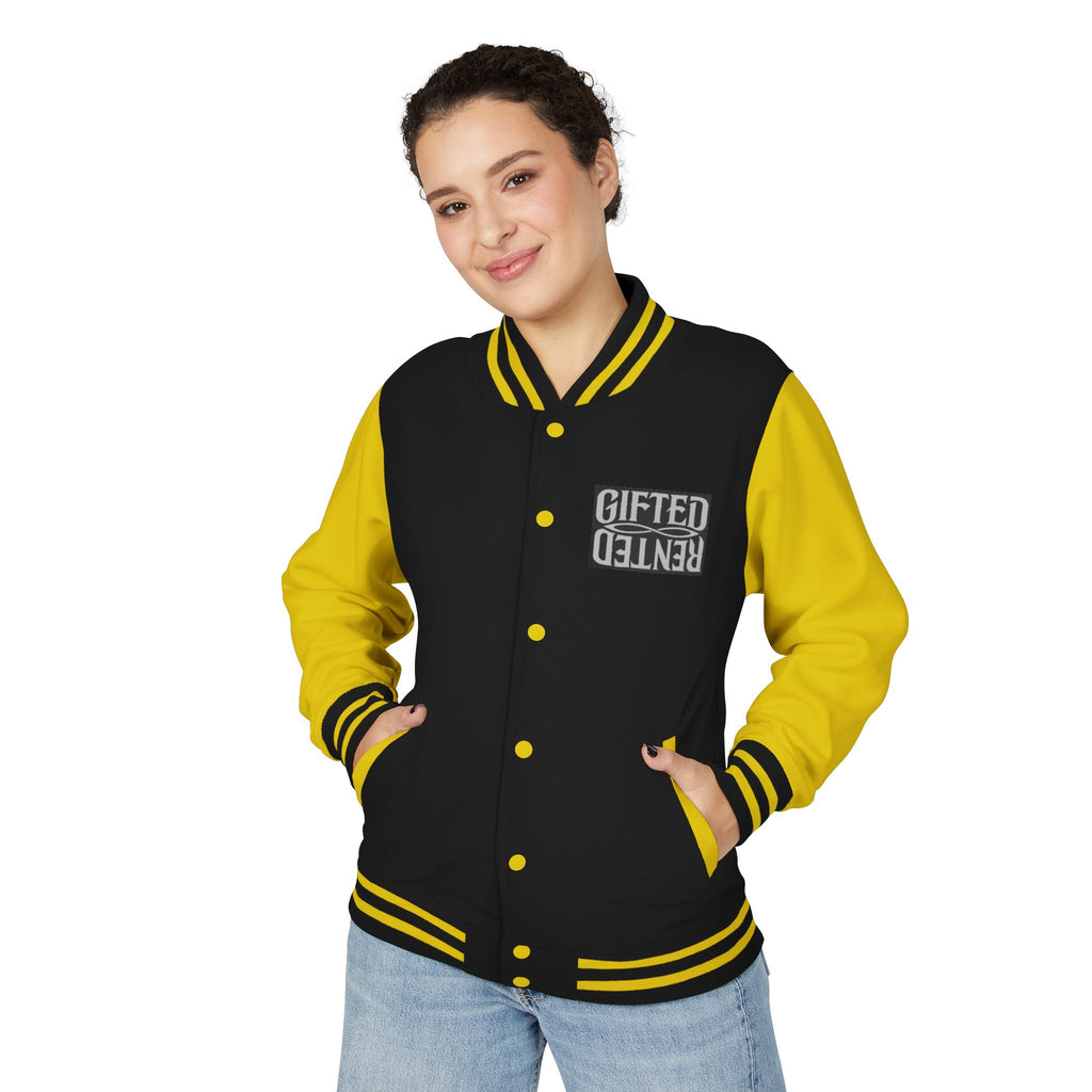 Gifted not Rented Logo Chest Crowned King Icon Letterman Jacket $95